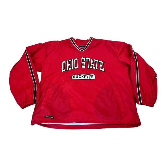Vintage OHIO STATE Buckeyes Holloway Nylon Jacket Large 80s Lined Red Pullover - Picture 1 of 5